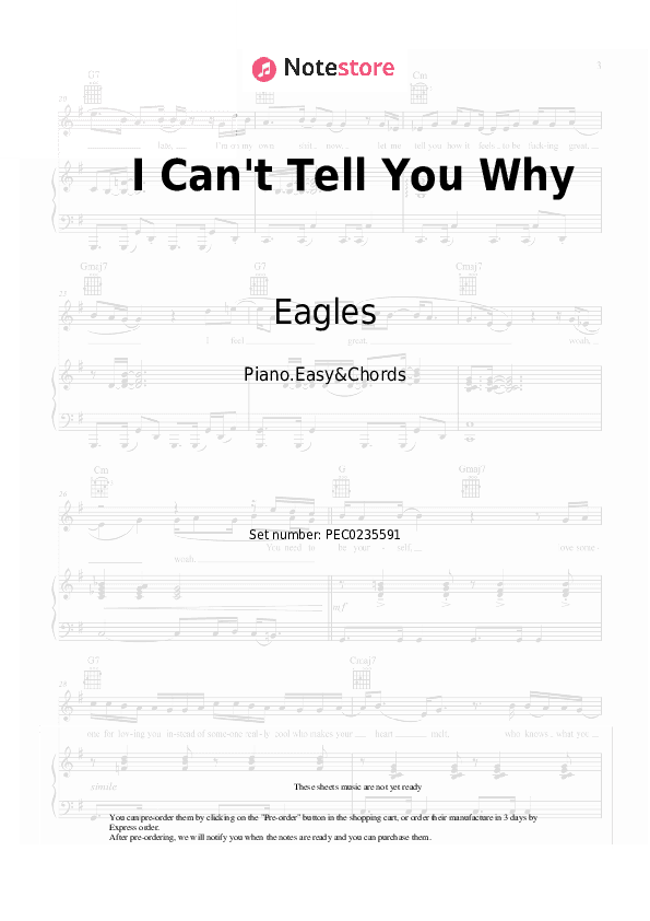I Can't Tell You Why - Eagles Sheet Music Easy and Chords - Piano.Easy&Chords