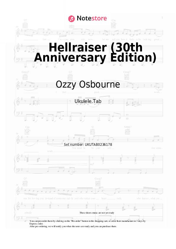 Hellraiser (30th Anniversary Edition) - Ozzy Osbourne, Motörhead, Lemmy Sheet Music - Ukulele.Tab