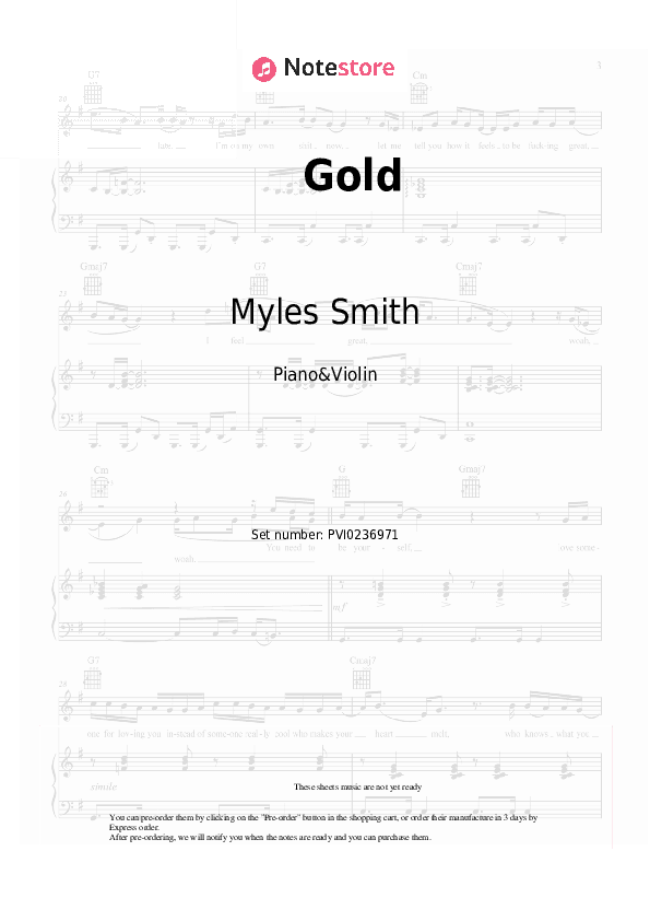 Gold - Myles Smith Piano Sheet Music and Violin - Piano&Violin