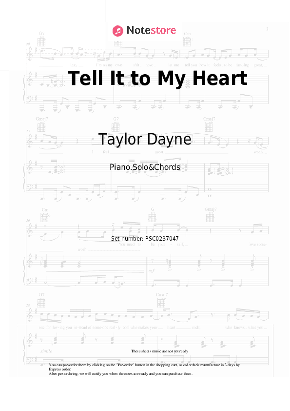 Tell It to My Heart - Taylor Dayne Piano Sheet Music and Chords - Piano.Solo&Chords