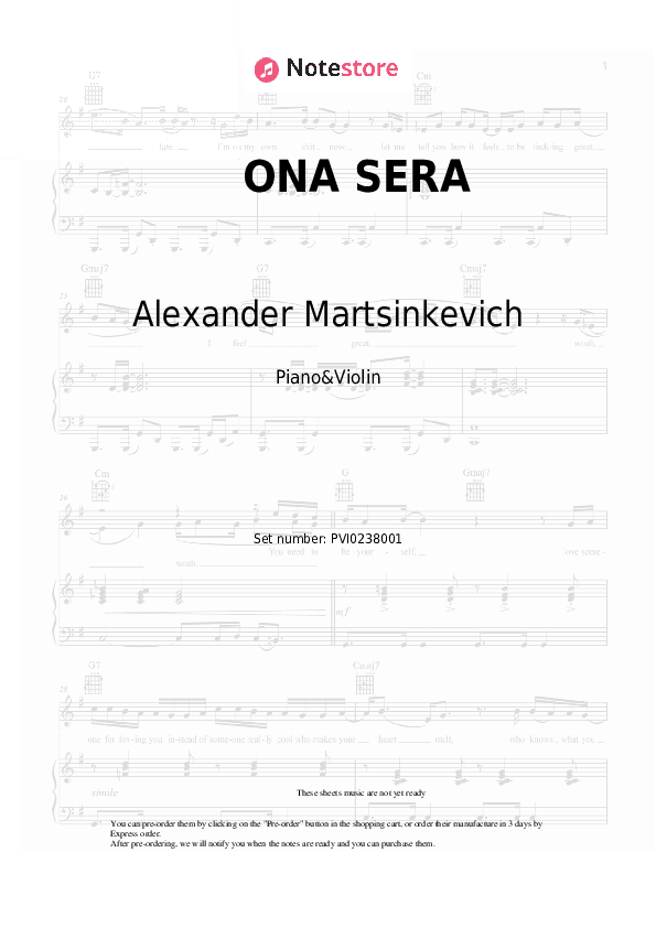 ONA SERA - Alexander Martsinkevich, Grigory Esayan Piano Sheet Music and Violin - Piano&Violin