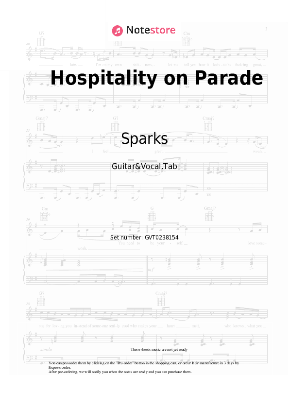 Hospitality on Parade - Sparks Chords and Voice - Guitar&Vocal.Tab