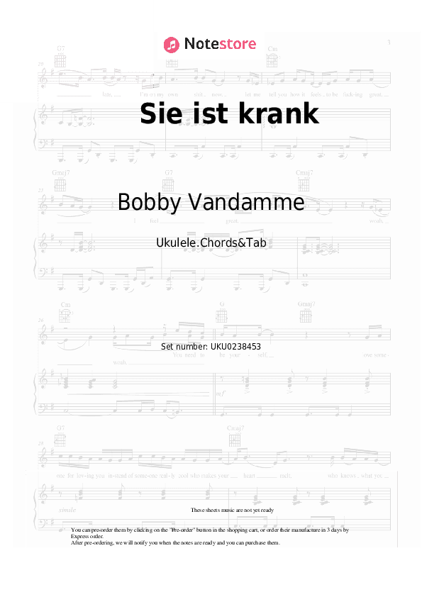 Sie ist krank - Bobby Vandamme Ukulele Sheet Music - Ukulele.Chords&Tab
