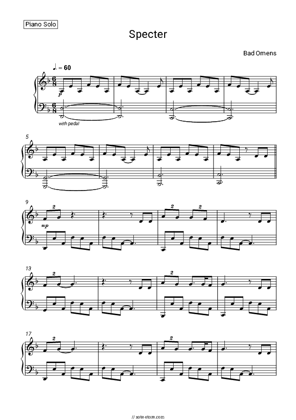 Specter - Bad Omens Piano Sheet Music - Piano.Solo