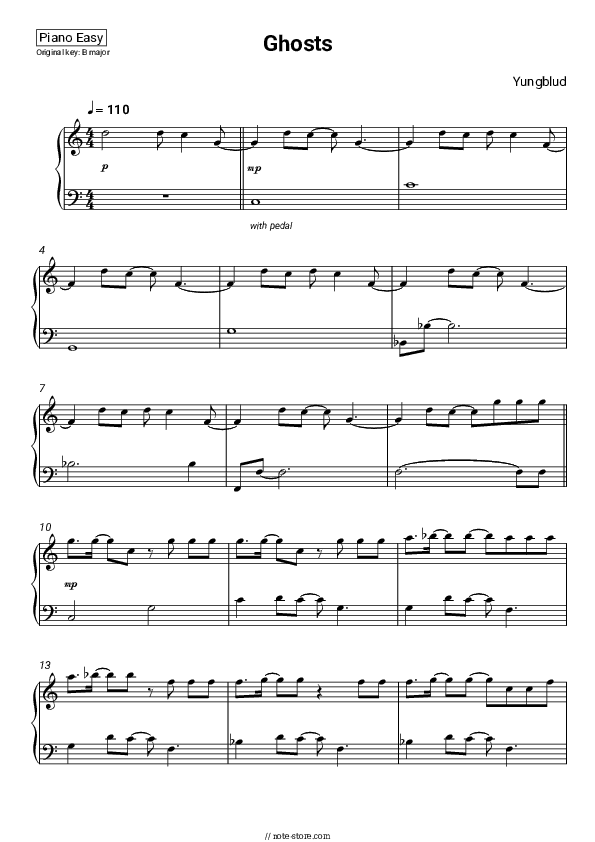 Ghosts - Yungblud Piano Sheet Music Easy - Piano.Easy