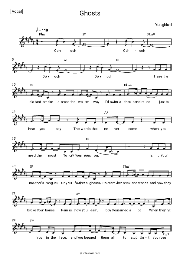 Ghosts - Yungblud Vocal Sheet Music - Vocal