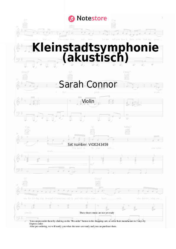 Kleinstadtsymphonie (akustisch) - Sarah Connor Violin Sheet Music - Violin