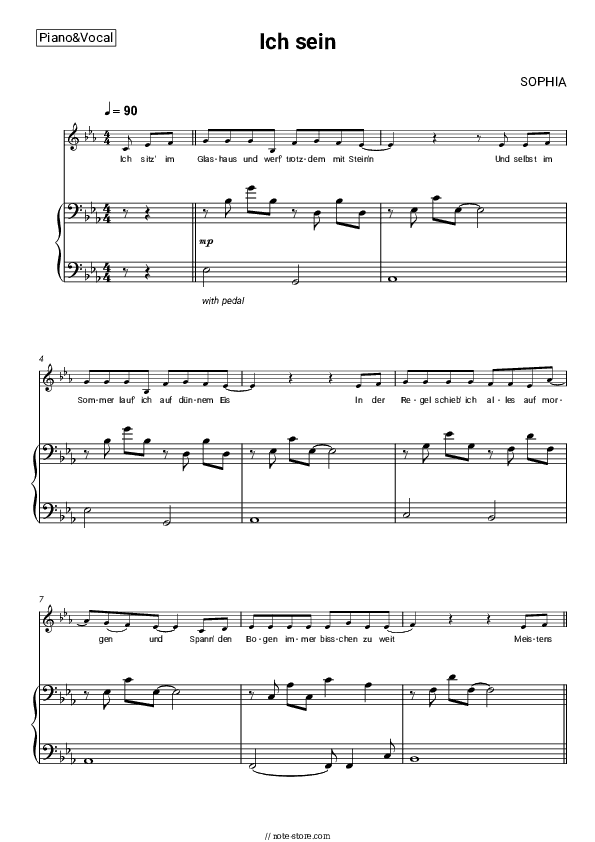 Ich sein - SOPHIA Piano Sheet Music with the Voice part - Piano&Vocal