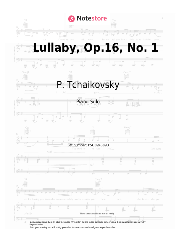 Lullaby, Op.16, No. 1 - P. Tchaikovsky Piano Sheet Music - Piano.Solo