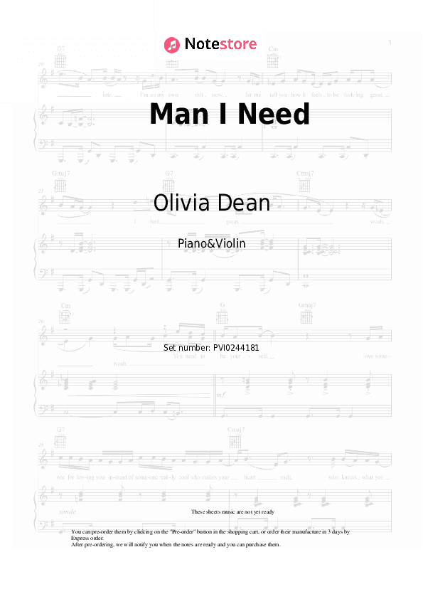 Man I Need - Olivia Dean Piano Sheet Music and Violin - Piano&Violin