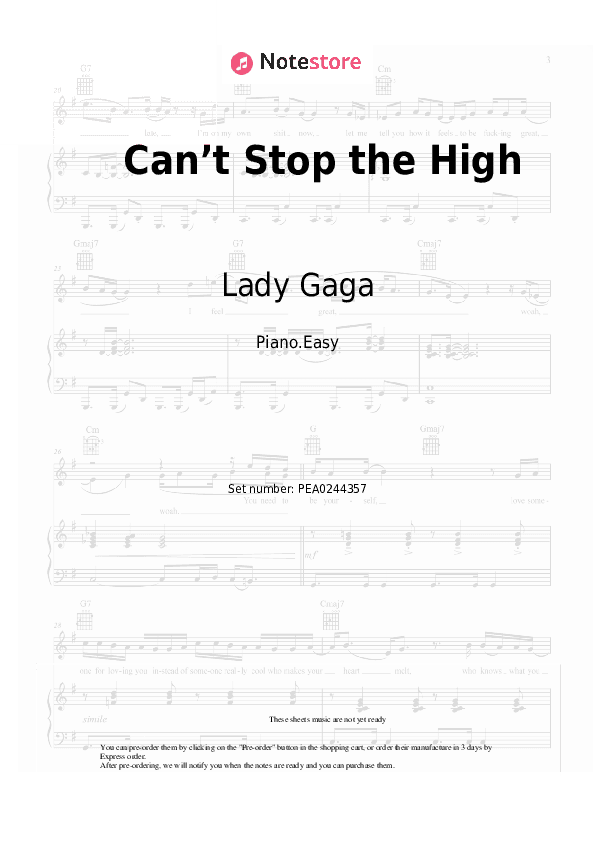 Can’t Stop the High - Lady Gaga Piano Sheet Music Easy - Piano.Easy