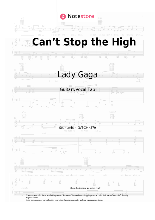 Can’t Stop the High - Lady Gaga Chords and Voice - Guitar&Vocal.Tab