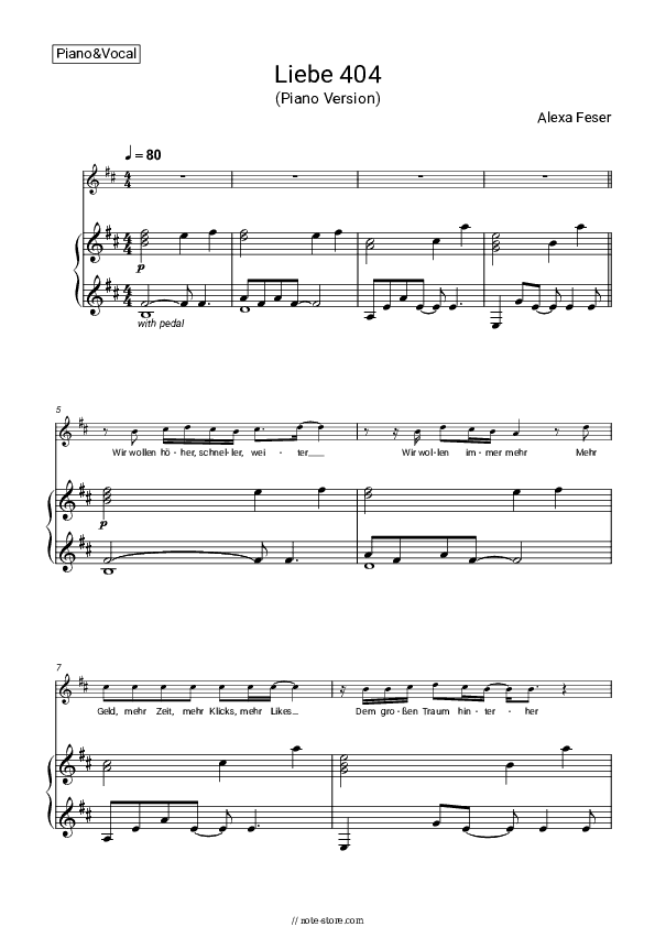 Liebe 404 (Piano Version) - Alexa Feser Piano Sheet Music with the Voice part - Piano&Vocal