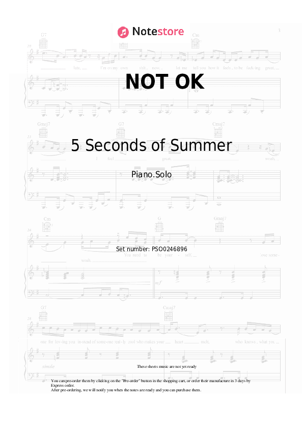 NOT OK - 5 Seconds of Summer Piano Sheet Music - Piano.Solo