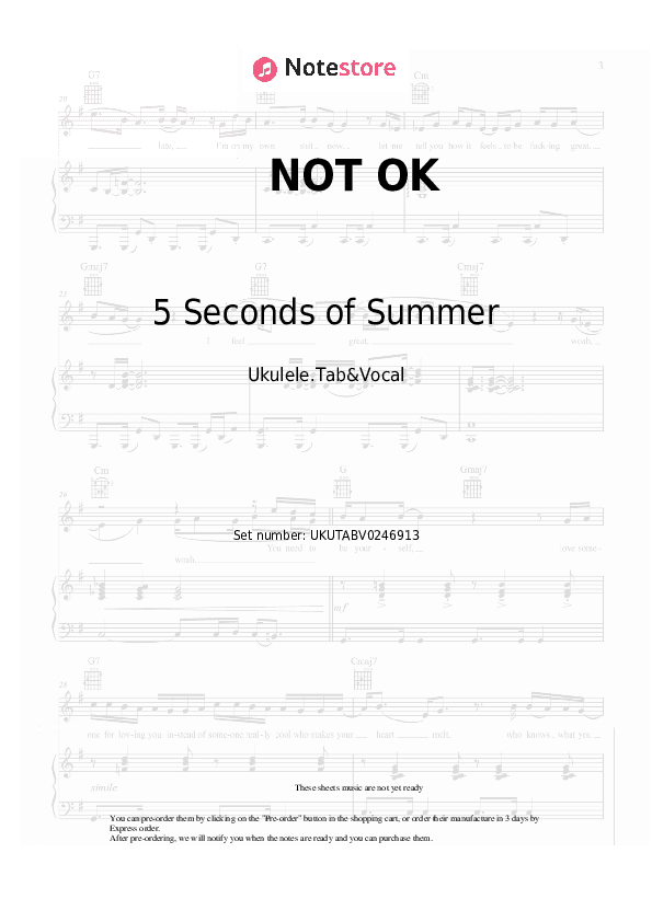 NOT OK - 5 Seconds of Summer Sheet Music - Ukulele.Tab&Vocal