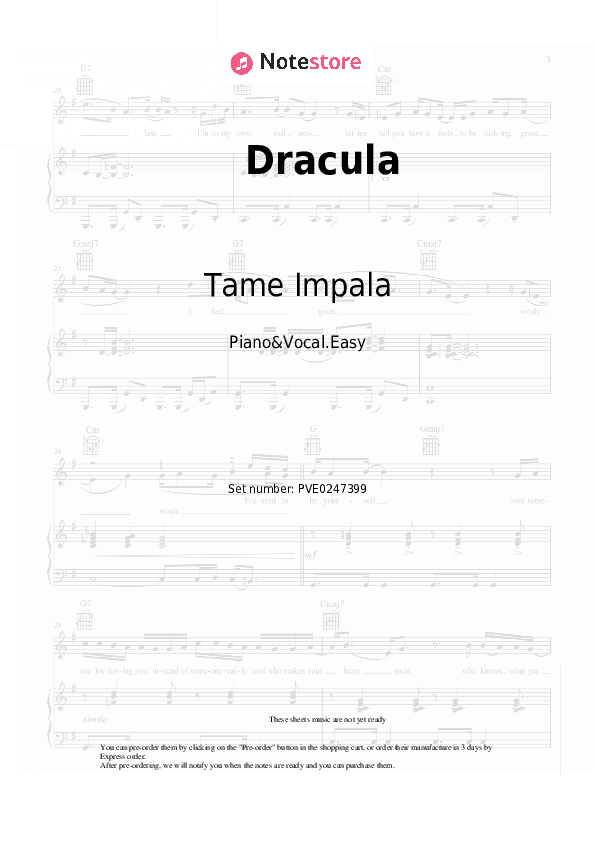 Dracula - Tame Impala Piano Sheet Music Easy and Vocal - Piano&Vocal.Easy