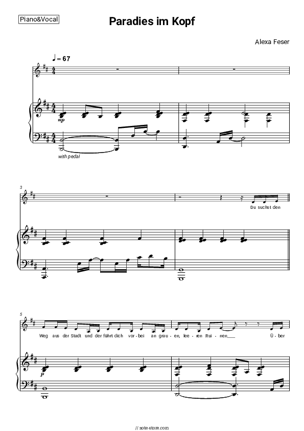 Paradies im Kopf (Akustik Piano Version) - Alexa Feser Piano Sheet Music with the Voice part - Piano&Vocal