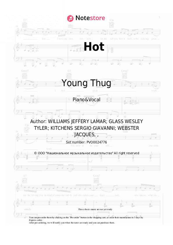 Hot - Young Thug, Gunna Piano Sheet Music with the Voice part - Piano&Vocal