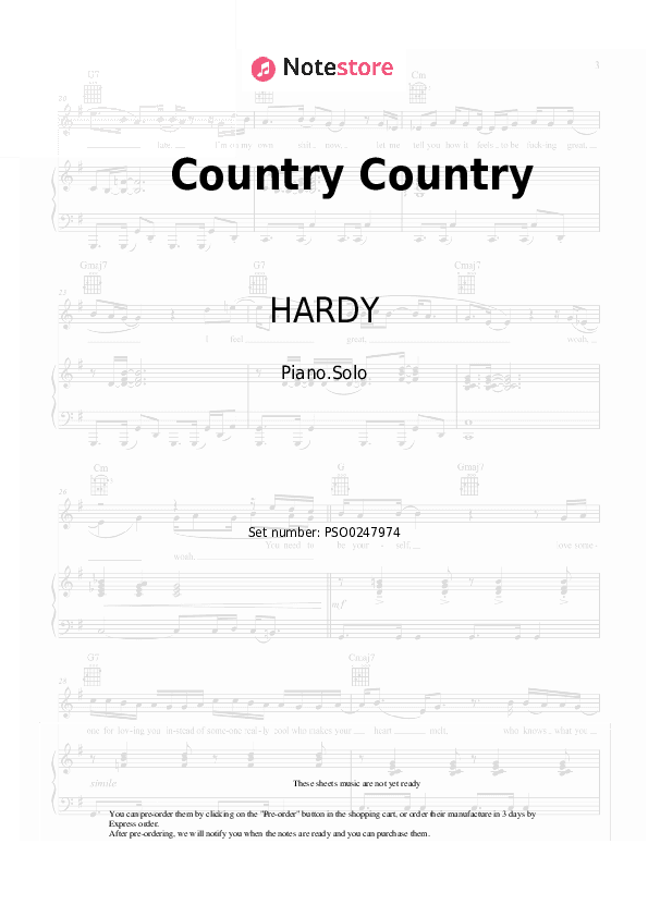 Country Country - HARDY Piano Sheet Music - Piano.Solo