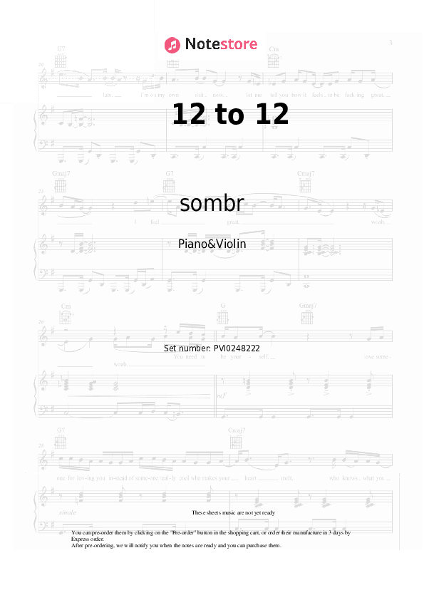 12 to 12 - sombr Piano Sheet Music and Violin - Piano&Violin