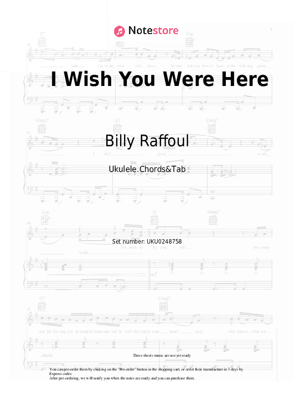 I Wish You Were Here - Billy Raffoul Ukulele Sheet Music - Ukulele.Chords&Tab