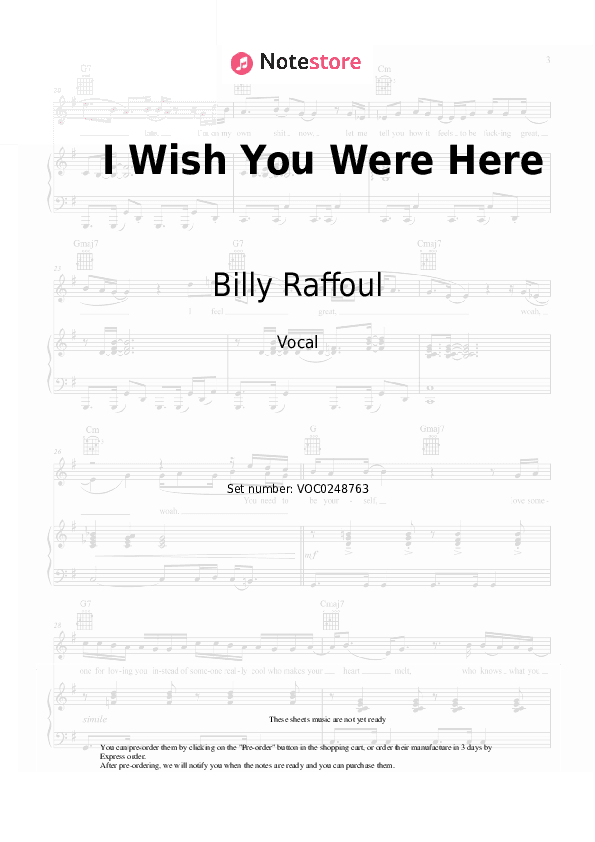 I Wish You Were Here - Billy Raffoul Vocal Sheet Music - Vocal