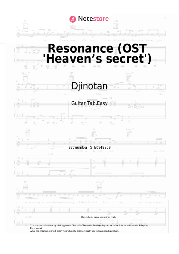 Resonance (OST 'Heaven’s secret') - Djinotan Tabs Easy - Guitar.Tab.Easy