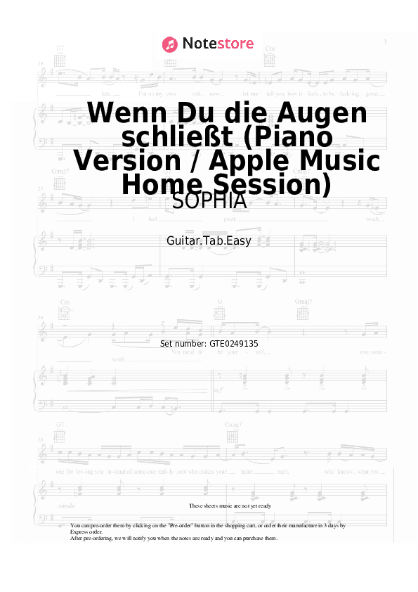 Wenn Du die Augen schließt (Piano Version / Apple Music Home Session) - SOPHIA Tabs Easy - Guitar.Tab.Easy