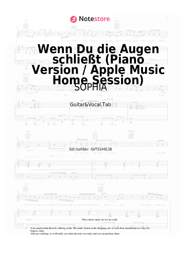 Wenn Du die Augen schließt (Piano Version / Apple Music Home Session) - SOPHIA Chords and Voice - Guitar&Vocal.Tab