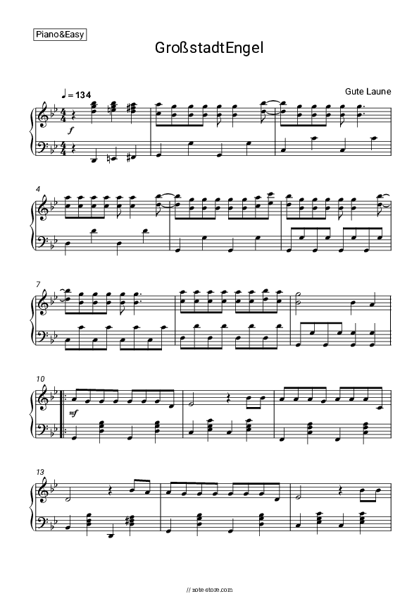 Gute Laune - GroßstadtEngel Piano Sheet Music Easy - Piano.Easy
