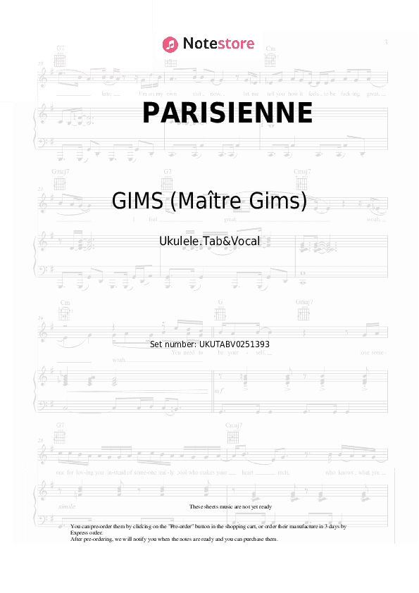 PARISIENNE - GIMS (Maître Gims), La Mano 1.9 Sheet Music - Ukulele.Tab&Vocal