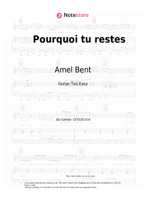 Pourquoi tu restes - Amel Bent Tabs Easy - Guitar.Tab.Easy