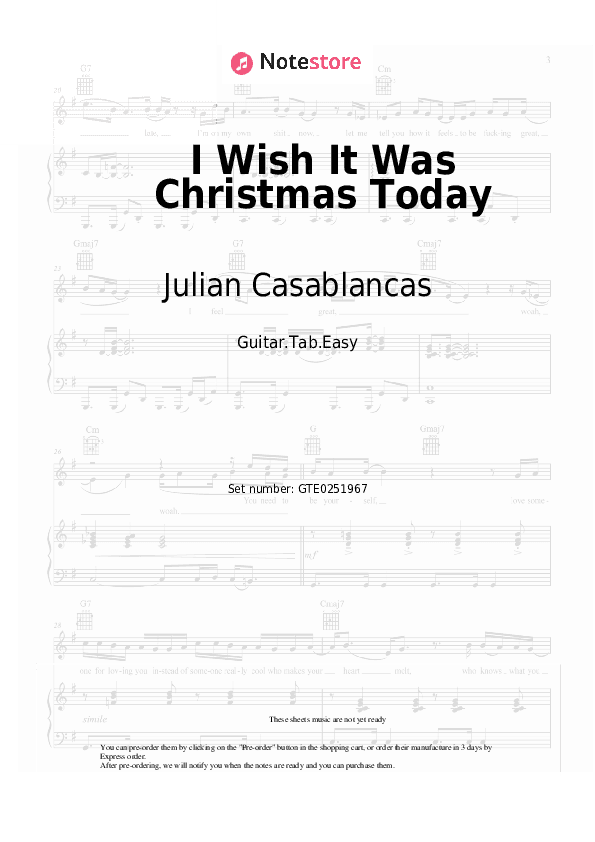I Wish It Was Christmas Today - Julian Casablancas Tabs Easy - Guitar.Tab.Easy