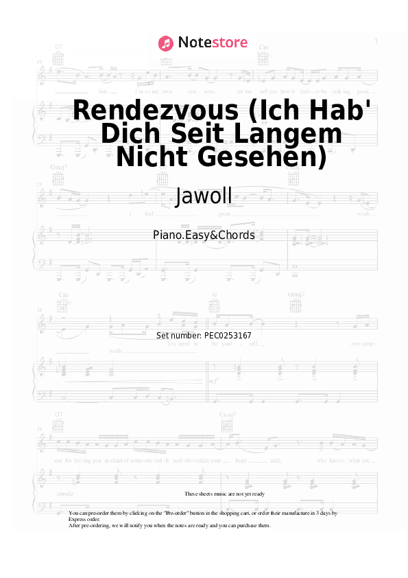 Rendezvous (Ich Hab' Dich Seit Langem Nicht Gesehen) - Jawoll Sheet Music Easy and Chords - Piano.Easy&Chords