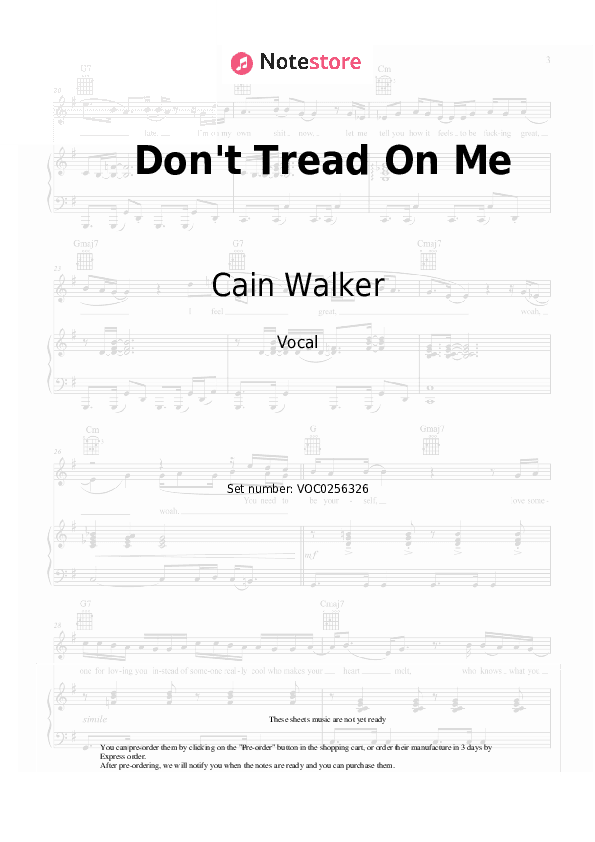 Don't Tread On Me - Cain Walker Vocal Sheet Music - Vocal