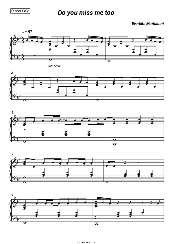 Do You Miss Me Too? - EverHits-moritabari Piano Sheet Music - Piano.Solo