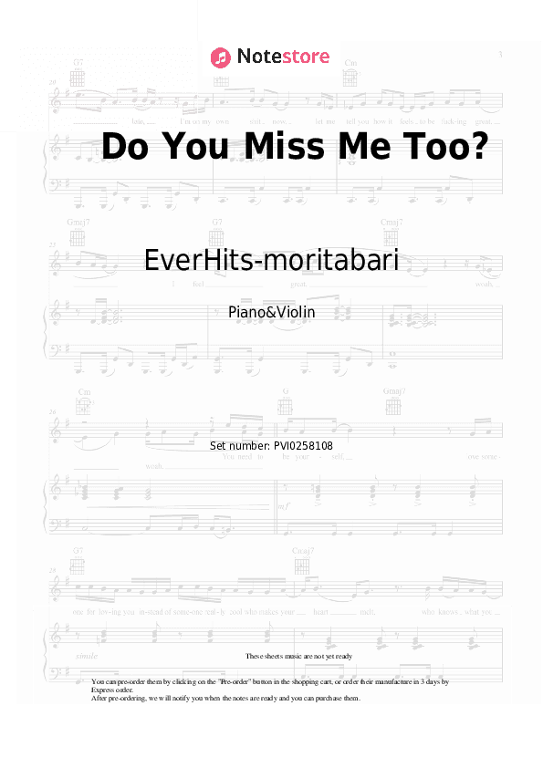 Do You Miss Me Too? - EverHits-moritabari Piano Sheet Music and Violin - Piano&Violin