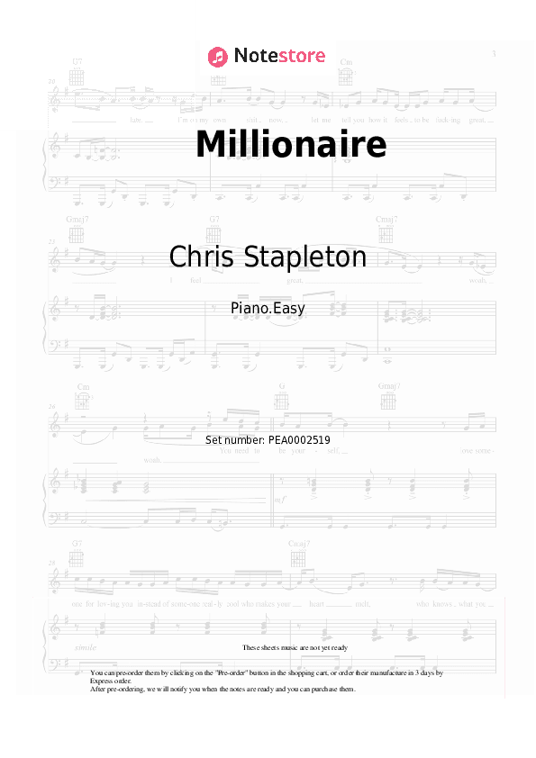 Millionaire - Chris Stapleton Piano Sheet Music Easy - Piano.Easy
