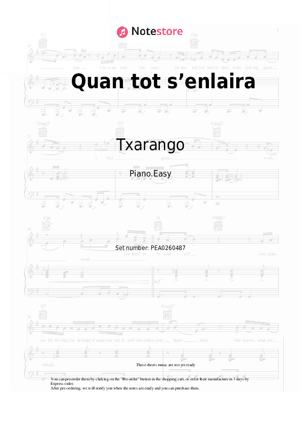 Quan tot s’enlaira - Txarango Piano Sheet Music Easy - Piano.Easy