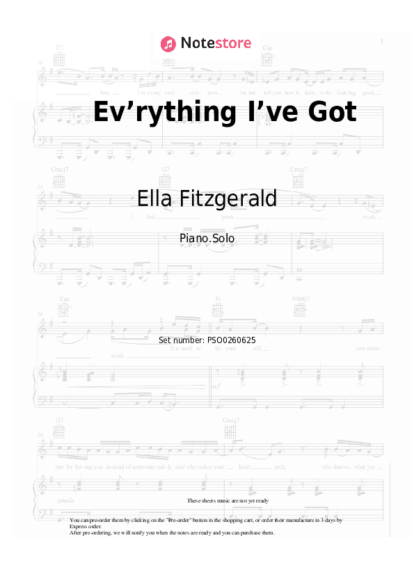 Ev’rything I’ve Got - Ella Fitzgerald Piano Sheet Music - Piano.Solo