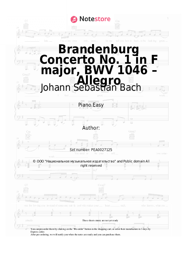 Brandenburg Concerto No. 1 in F major, BWV 1046 – Allegro - Johann Sebastian Bach Piano Sheet Music Easy - Piano.Easy
