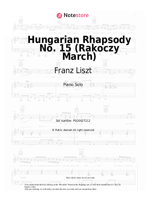 Hungarian Rhapsody No. 15 (Rakoczy March) - Franz Liszt Piano Sheet Music - Piano.Solo
