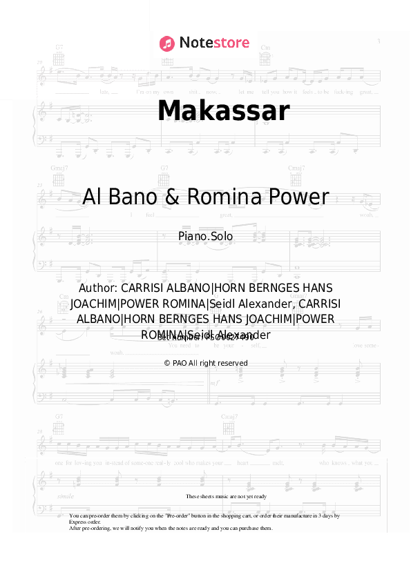 Makassar - Al Bano & Romina Power Piano Sheet Music - Piano.Solo