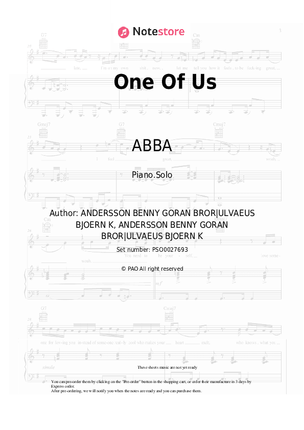 One Of Us - ABBA Piano Sheet Music - Piano.Solo