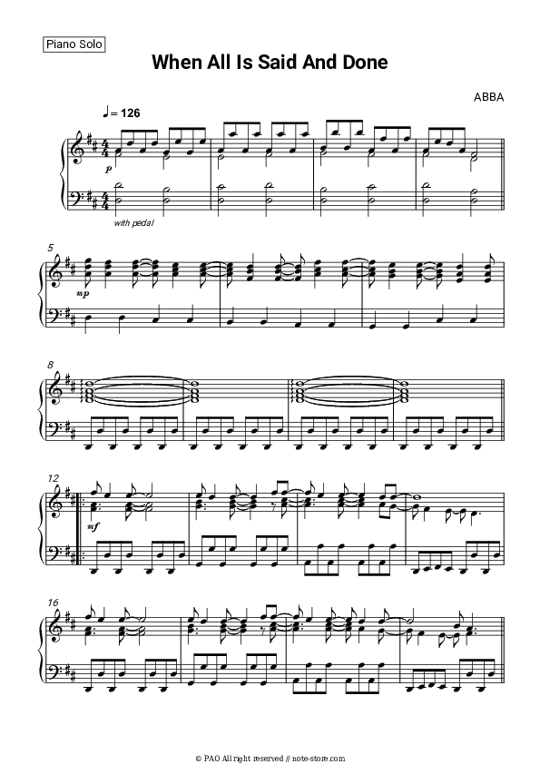 When All Is Said And Done - ABBA Piano Sheet Music - Piano.Solo