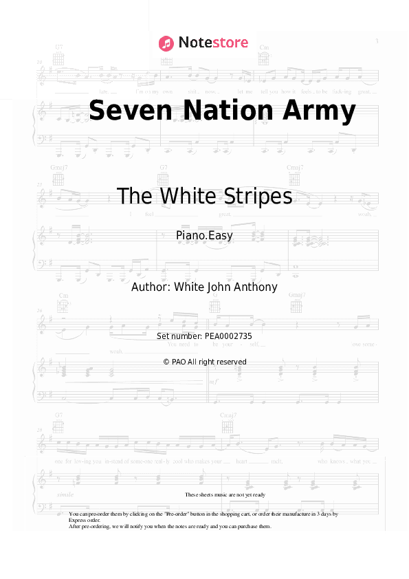 Seven Nation Army - The White Stripes Piano Sheet Music Easy - Piano.Easy