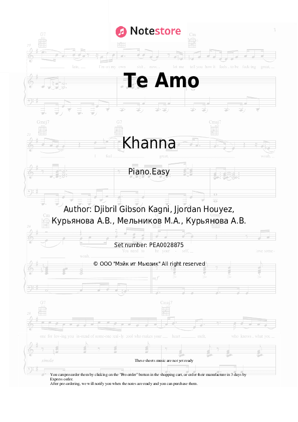 Te Amo - Khanna Piano Sheet Music Easy - Piano.Easy