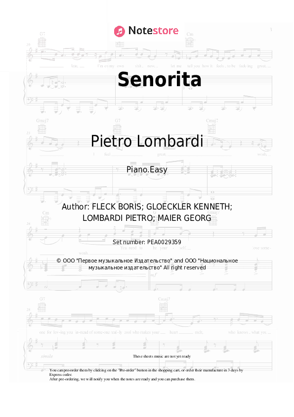 Senorita - Pietro Lombardi, Kay One Piano Sheet Music Easy - Piano.Easy