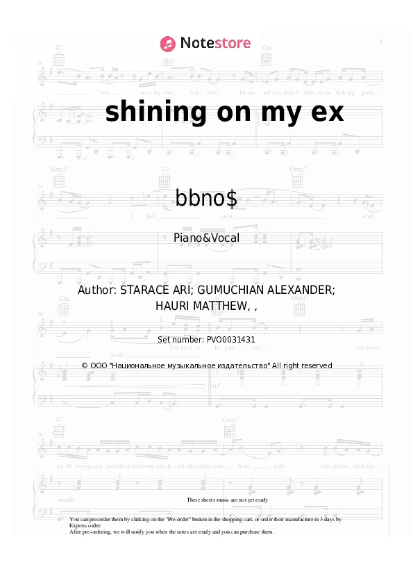 shining on my ex - bbno$, Yung Gravy Piano Sheet Music with the Voice part - Piano&Vocal
