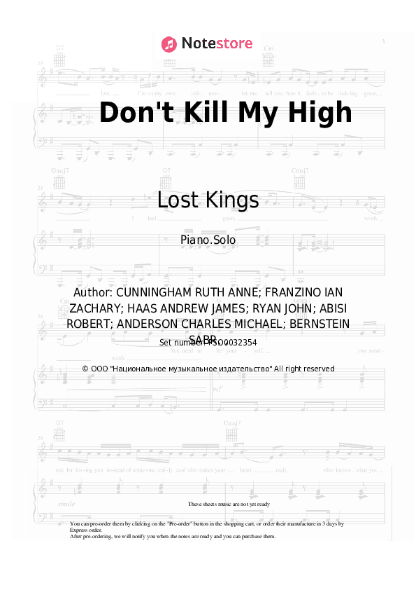 Don't Kill My High - Lost Kings, Wiz Khalifa, Social House Piano Sheet Music - Piano.Solo